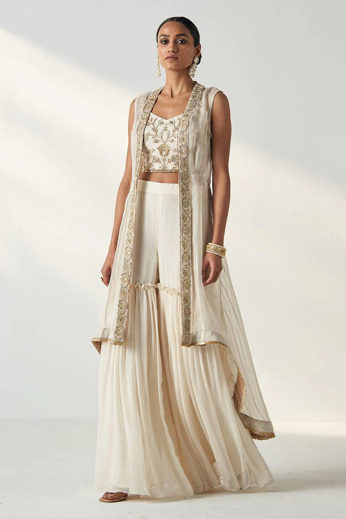 Prisha Ivory Cape Gharara Set